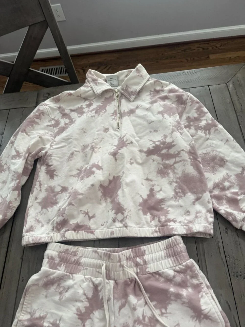 VARLEY Tie Dye Taupe Romero Sweatshirt + Glade Shorts Matching Set Medium - Picture 5 of 6